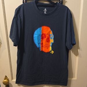 Converse Men's Black Tee with Blue and Orange Skull, SZ MED